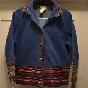 coldwater creek jean jacket Womens Petite Size Medium Tapestry Button Front Blue